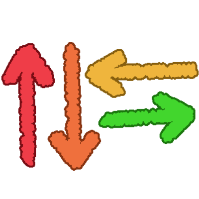 a red up arrow, orange down arrow, yellow right arrow, and a green left arrow.